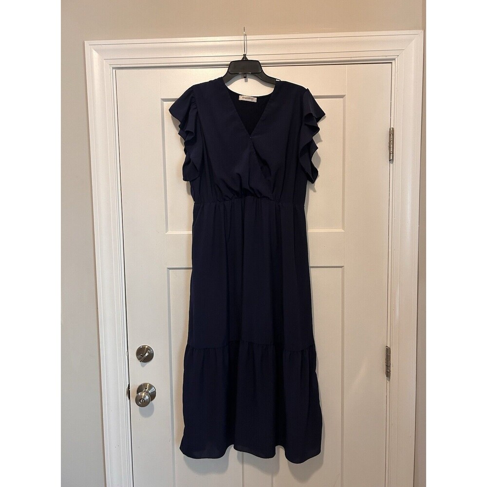 Navy Maxi Dress with Flutter Sleeves